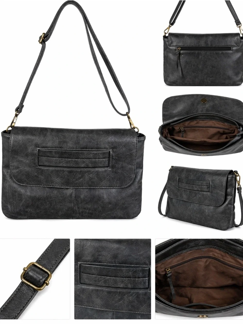 Charcoal Distressed Crossbody / Shoulder Bag sachet NEW